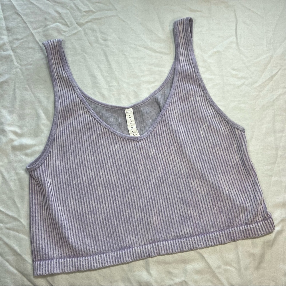 Aeropostale Large Ribbed Cropped Purple Tank
